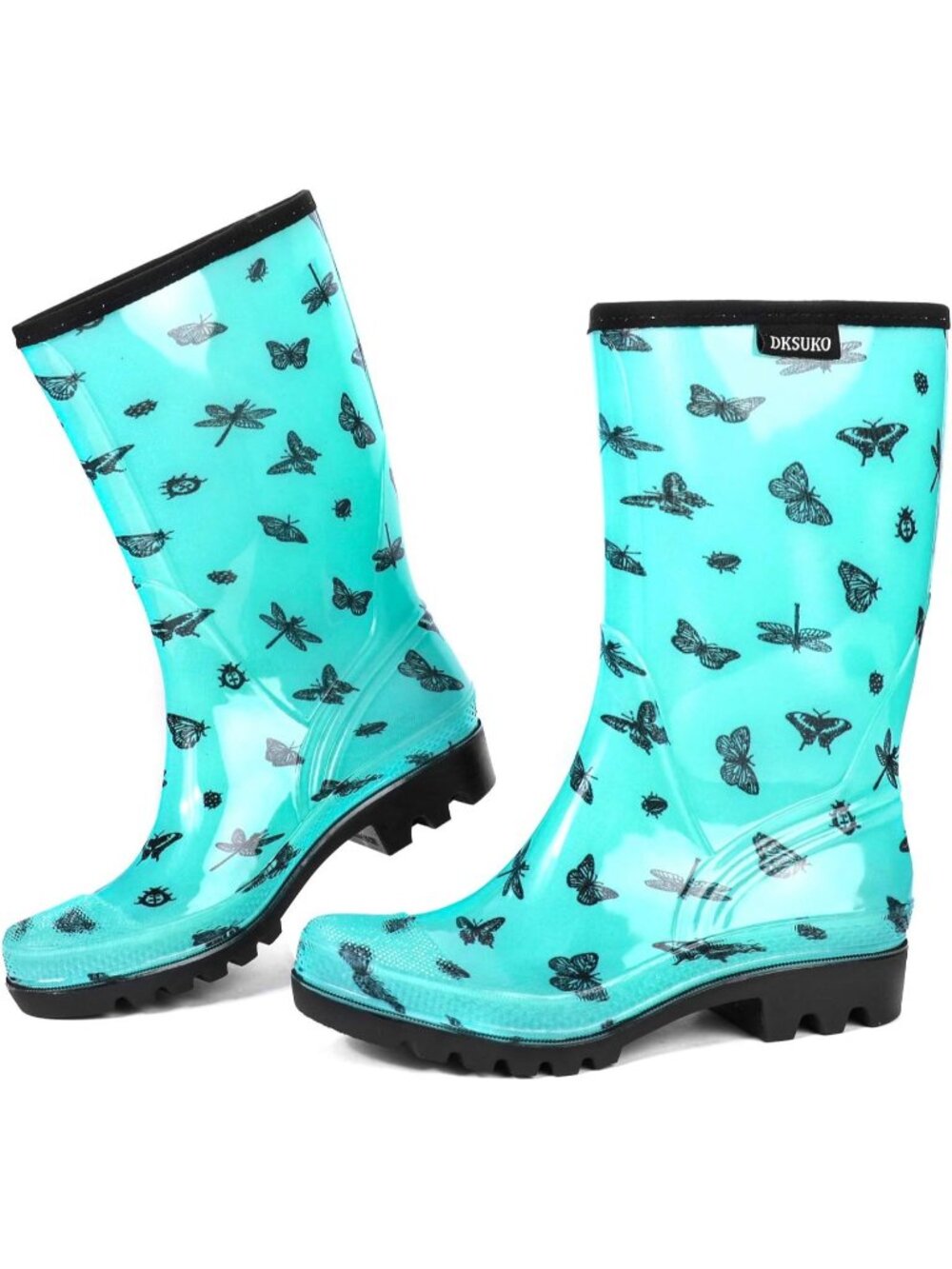 Women's Butterfly Wide Calf Waterproof Rubber Garden Cushioned Insole Rain Boots